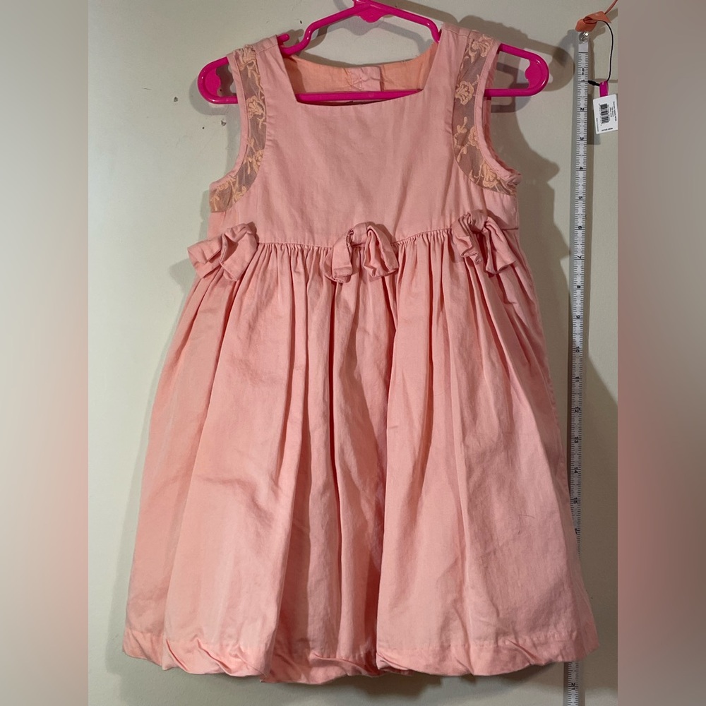 Camilla Girls dress 3T Sleeveless crew neckline bow accents peach/coral